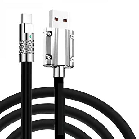 Valkyrie 6A Type-C Bakır Döşemeli Sıvı Silikon USB Data Hızlı Şarj Kablosu - Katlanmaz Kırılmaz Dayanıklı Uzun Ömürlü - 1 metre Siyah