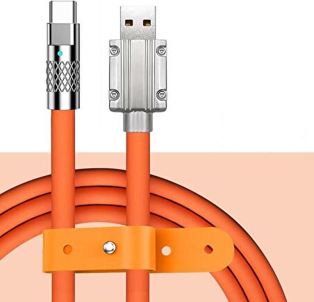 Valkyrie 6A Type-C Bakır Döşemeli Sıvı Silikon USB Data Hızlı Şarj Kablosu - Katlanmaz Kırılmaz Dayanıklı Uzun Ömürlü - 1 metre Turuncu