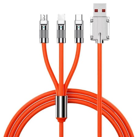 Valkyrie 6A 3in1  Apple Type-C Android Sıvı Silikon Data Hızlı Şarj Kablosu - Bakır Döşeme - Katlanmaz Kırılmaz Dayanıklı Kablo Turuncu