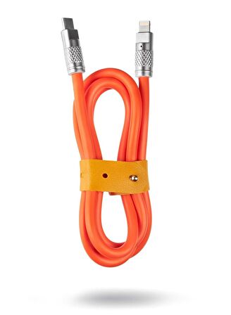 Valkyrie 6A Type-C to Apple Ios Lightning Sıvı Silikon Data Hızlı Şarj Kablosu - Bakır Döşeme  - 1.5 Metre - Katlanmaz Kırılmaz Turuncu