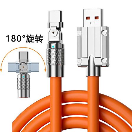 Valkyrie 6A Type-C Bakır Döşemeli Sıvı Silikon USB Data Hızlı Şarj Kablosu - 180 Derece - katlanmaz Kırılmaz Uzun Ömürlü - 1 metre