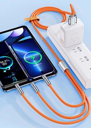 Valkyrie 6A 3in1  Apple Type-C Android 180 Derece Sıvı Silikon Data Hızlı Şarj Kablosu - Bakır Döşeme - Katlanmaz Kırılmaz - Oynar Başlıklı