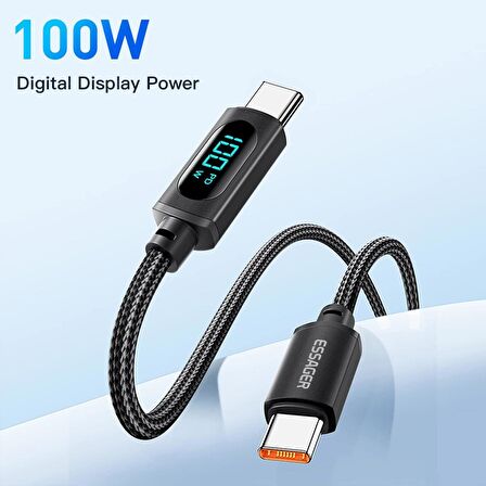 Valkyrie 100w 5A Type-c To Type-c  Hızlı Data şarj Kablosu Dijital Ekran 100cm
