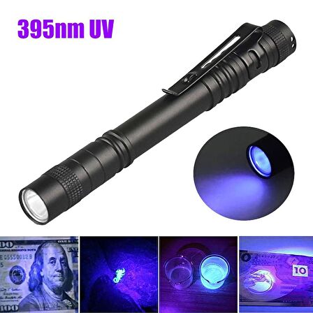 Valkyrie 395nm Ultraviyole UV Kalem El Feneri - Alüminyum Darbeye Suya Dayanıklı Cep Feneri Klipsli Kalem Fener Blacklight