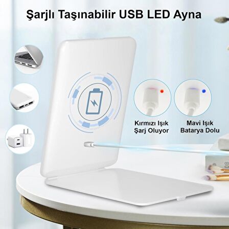 Valkyrie Katlanabilir LED Işıklı Makyaj Aynası - 3 Farklı Renk Tonu 1X 10X Yakınlaştırma Dokunmatik Touch Ekran Işık Seviye Ayarı Beyaz