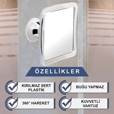 Valkyrie 1. Kalite Duş Banyo Tuvalet Aynası 5X Yakınlaştırma - Buğu Önyeyici Vantuzlu 360 Derece Ayna