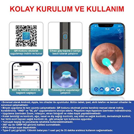 Valkyrie Kablosuz Wifi Kulak Temizleme Kamerası - Ios Android Iphone Uyumlu 1296P HD LED Otoskop Kamera