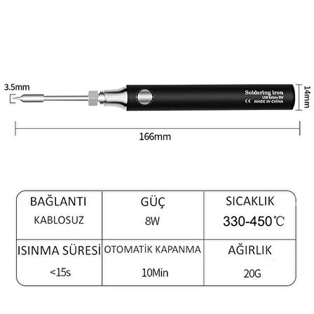 Valkyrie Şarjlı Kablosuz Lehim Makinası - 5 Saniyede Isınma - 30 Dakika Kullanım - USB Type-C Şarj - 3 Farklı Isı Modu - 450 Derece