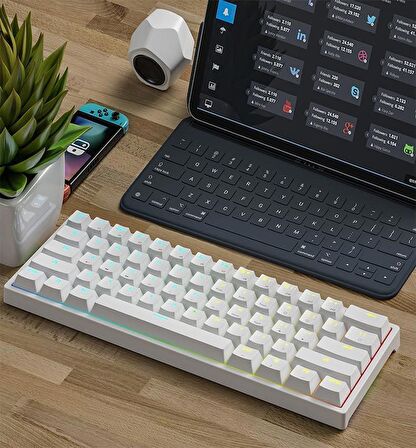 Valkyrie Leaven K620 Blue Switch Mekanik Gaming Oyun Klavyesi RGB 61 Key Mavi Tuş Type-C Klavye Beyaz
