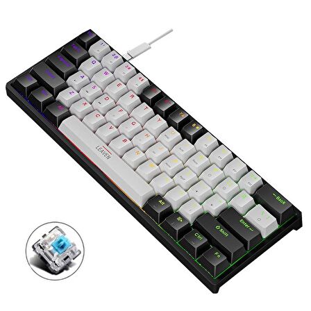 Valkyrie Leaven K710 Blue Switch Mekanik Gaming Oyun Klavyesi RGB 61 Key Mavi Tuş Type-C Klavye Siyah-Beyaz