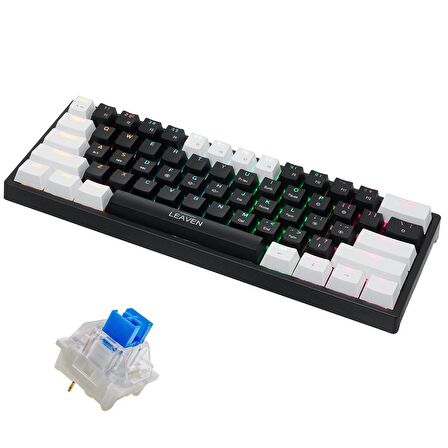 Valkyrie Leaven K620 Blue Switch Mekanik Gaming Oyun Klavyesi RGB 61 Key Mavi Tuş Type-C Klavye Beyaz-Siyah