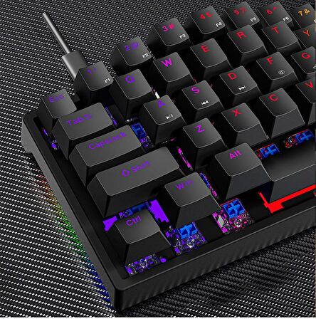 Valkyrie Leaven K620 Blue Switch Mekanik Gaming Oyun Klavyesi RGB 61 Key Mavi Tuş Type-C Klavye Siyah