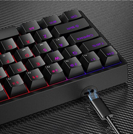 Valkyrie Leaven K620 Blue Switch Mekanik Gaming Oyun Klavyesi RGB 61 Key Mavi Tuş Type-C Klavye Siyah
