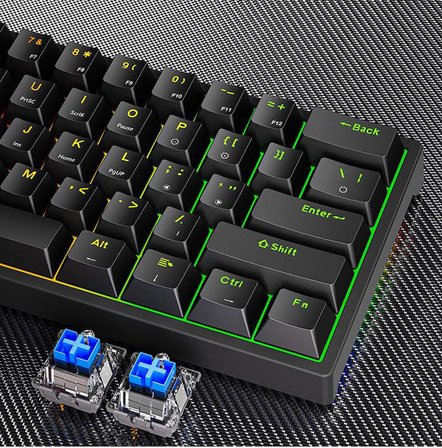 Valkyrie Leaven K620 Blue Switch Mekanik Gaming Oyun Klavyesi RGB 61 Key Mavi Tuş Type-C Klavye Siyah