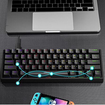 Valkyrie Leaven K620 Blue Switch Mekanik Gaming Oyun Klavyesi RGB 61 Key Mavi Tuş Type-C Klavye Siyah