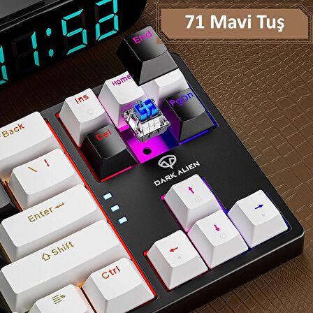 Valkyrie Blue Switch Dark Alien K710 71 Tuş RGB Gaming Klavye - Mekanik Mavi Tuş Type-C  - 2 Kademe Yükseklik BeyazSiyah