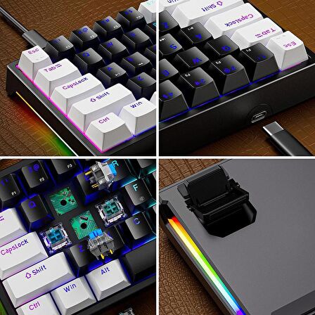 Valkyrie Blue Switch Dark Alien K710 71 Tuş RGB Gaming Klavye - Mekanik Mavi Tuş Type-C  - 2 Kademe Yükseklik BeyazSiyah