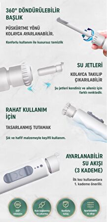 Valkyrie 4 Başlıklı Askılıklı Ağız Duşu Evrensel Musluk Uyumlu 3 Kademe Pil Şarj Hazne Derdi Yok