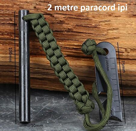 Valkyrie Paracord İpli 10cm x 10mm  Magnezyum Bar Ateş Başlatıcı Acil Durum Çakmak Taşı Çubuğu