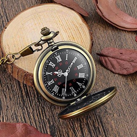 Valkyrie Vintage Roma Rakamlı Cep Saati Köstekli Saat Bakır SİYAH