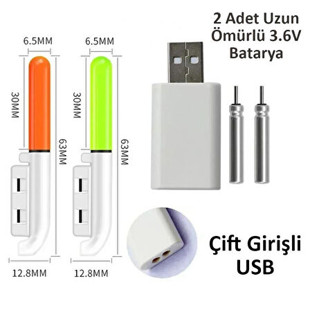 Valkyrie 2 Adet Şarjlı LED Kamış Olta Ucu Işığı Su Geçirmez USB Evrensel Uyumlu Gece Balıkçılığı