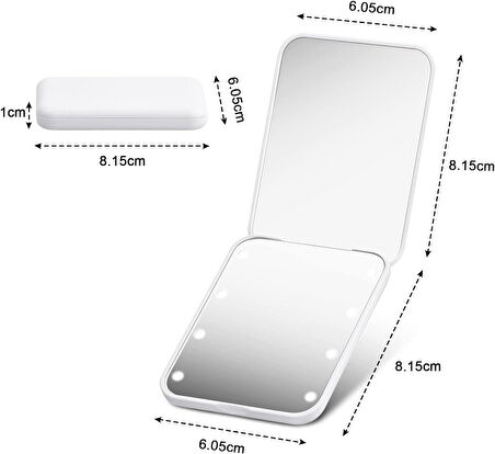 Valkyrie 8 LED Işıklı Cep Çanta Cüzdan Makyaj Aynası - 1X 3X Yakınlaştırma - Zarif ve Hafif Tasarım - Katlanabilir Ayna Beyaz