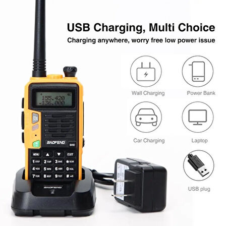 Valkyrie Baofeng UVS9 Plus 8W 2200mAh FM UHF/VHF El Telsiz +Yedek Batarya Sarı