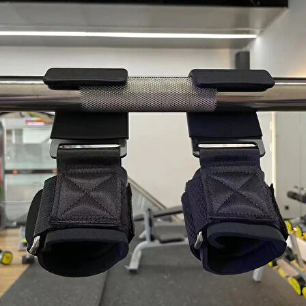 Valkyrie 2 Adet Ağırlık Kaldırma Kancası Tutma Yardımcısı Bar Fitness Bilekliği Lifting Hooks Straps Siyah