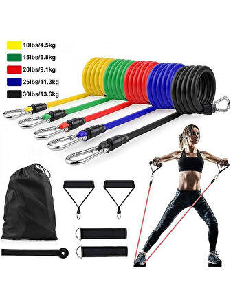 Valkyrie 11 Parça Latex Direnç Lastiği Seti Yoga Pilates Fitness Egzersiz Direnç Bandı