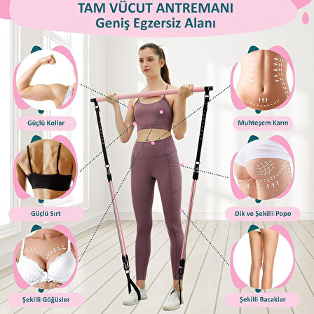 Valkyrie Full Vücut Pilates Bar Seti Egzersiz Çubuğu Ayarlanabilir Evde Onlarcak Farklı Spor Jimnastik Olanağı Kapı Askılı Çantalı