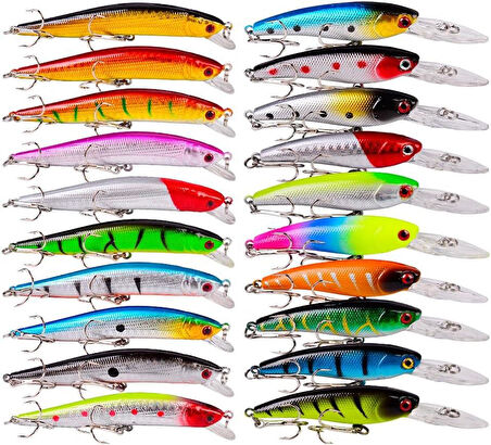 Valkyrie 20 Adet Karışık Minnow Crankbait Swimbait Rapala Sahte Yem Olta Seti Balık İğnesi