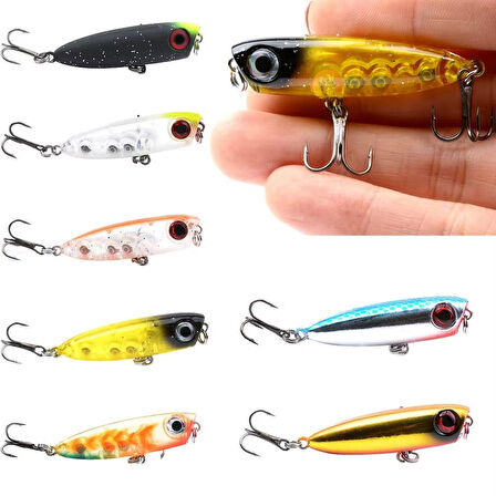 Valkyrie 7 Adet Zıpır Rapala Olta Yem Seti - 4.8cm - 3.8gr Bilyalı 3D Göz Karbon Çelik İğne 7 Farklı Renk