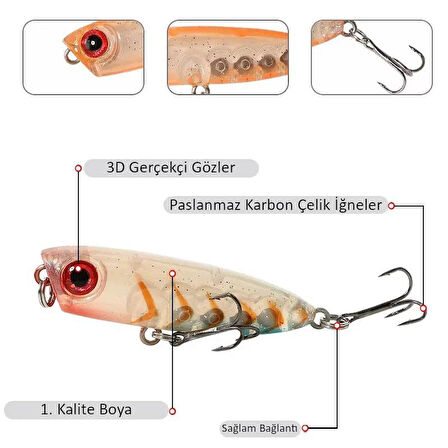 Valkyrie 7 Adet Zıpır Rapala Olta Yem Seti - 4.8cm - 3.8gr Bilyalı 3D Göz Karbon Çelik İğne 7 Farklı Renk