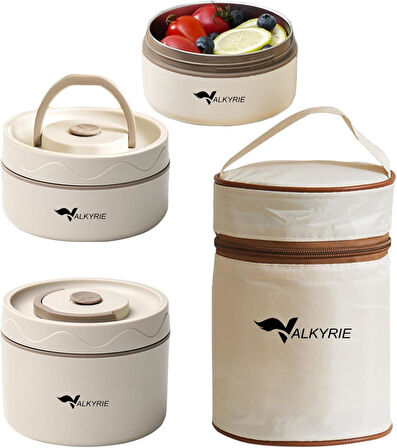 Valkyrie 2 Gözlü Paslanmaz Çelik Isı Yalıtımlı Yemek Kabı Seti Çantalı 304 Steel 420ml + 550ml