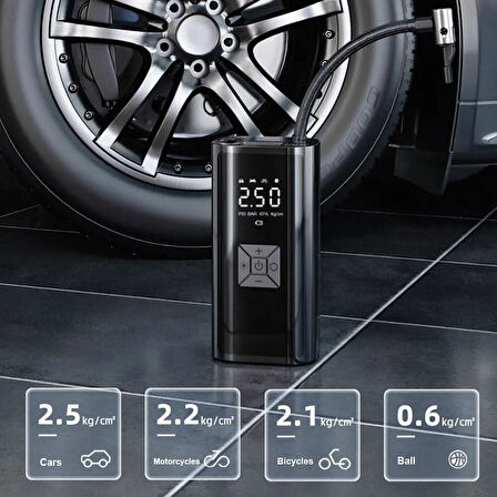 Valkyrie 100W 6000mAh Şarjlı Araba Lastik Hava Pompası LED Işıklı Çok Amaçlı Bisiklet Yatak Top Pompası