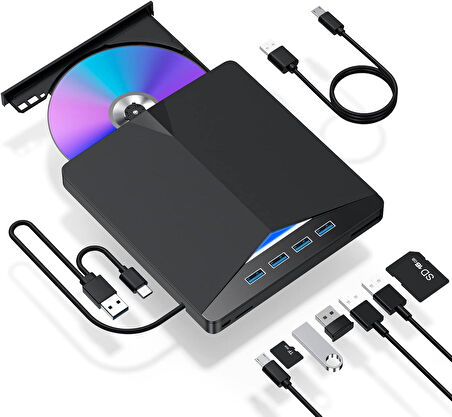 Valkyrie Harici CD DVD Rom Yazıcı Okuyucu USB 3.0 HUB Çoğaltıcı TF SD Kart Okuyucu 7in1