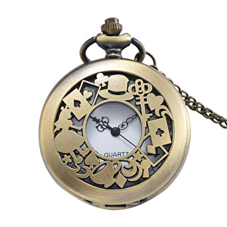 Valkyrie Alice Harikalar Diyarı Temalı Vintage Bronz Cep Saati - Kolye Köstekli Retro Hediye