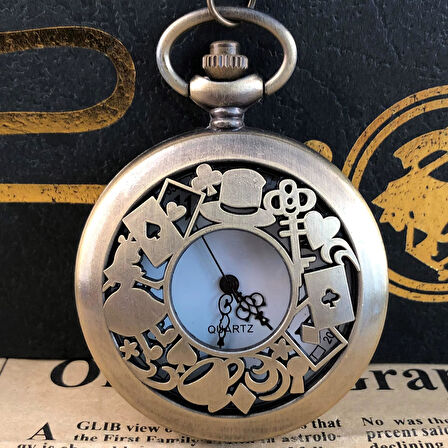 Valkyrie Alice Harikalar Diyarı Temalı Vintage Bronz Cep Saati - Kolye Köstekli Retro Hediye