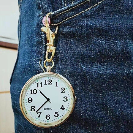 Valkyrie Anahtarlık Klipsli Analog Quartz Cep Saati Altın