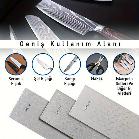 Valkyrie 3 Adet Elmas Biley Seti Bıçak Bileme Taşı Sulu veya Susuz Biley Uzun Ömürlü Aşınmaz 200 400 1000 Grit