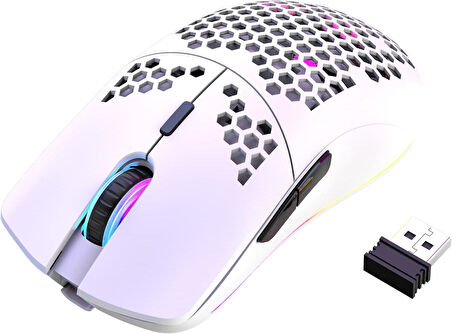 Valkyrie Kablosuz Petek Tasarım Şarjlı Gaming Mouse – RGB Aydınlatmalı 3200 DPI Ultra Hafif Beyaz