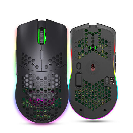 Valkyrie Kablosuz Petek Tasarım Şarjlı Gaming Mouse – RGB Aydınlatmalı 3200 DPI Ultra Hafif Siyah