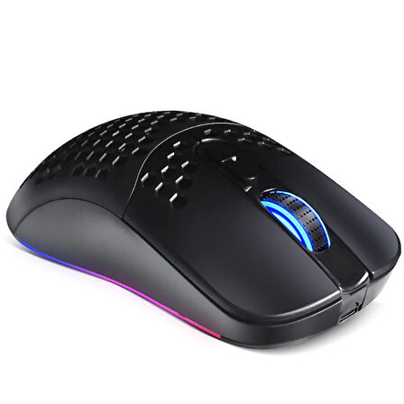 Valkyrie Kablosuz Petek Tasarım Şarjlı Gaming Mouse – RGB Aydınlatmalı 3200 DPI Ultra Hafif Siyah