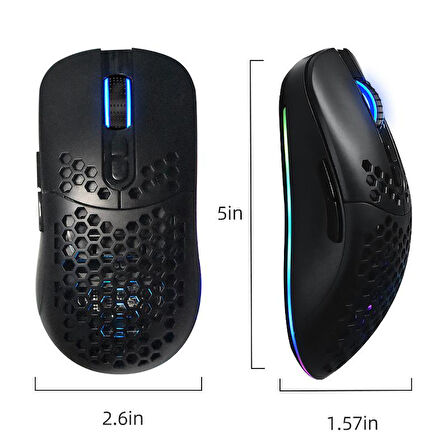Valkyrie Kablosuz Petek Tasarım Şarjlı Gaming Mouse – RGB Aydınlatmalı 3200 DPI Ultra Hafif Siyah