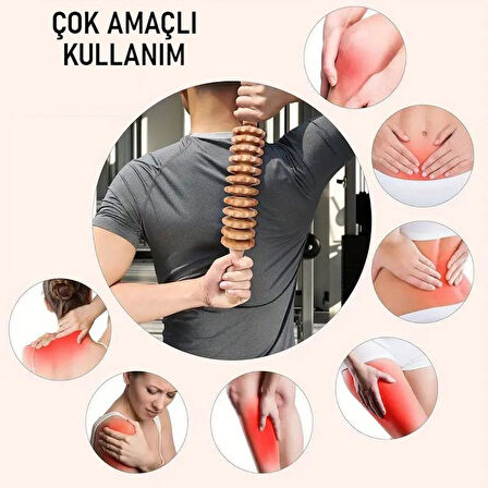Valkyrie Medikal Ahşap 12 Tekerlekli Kavisli Merdane Maderoterapia Sırt Bel Bacak Selülit Karşıtı ve Derin Doku Masajı 1. Kalite