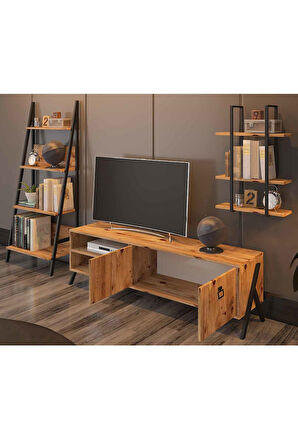 Yanke Tv Ünitesi 150 Metal Raflı + Kitaplık Atlantik Çam