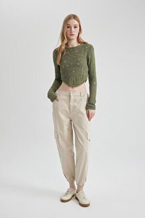 DeFacto Coool Jogger Pantolon Gabardin Kumaş Normal Bel Basic Düz Kargo Cepli B0454AX24SPER37