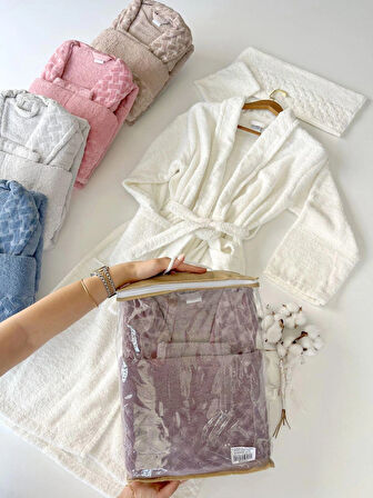 MYSOFT HASIR TEKLİ BORNOZ SETİ