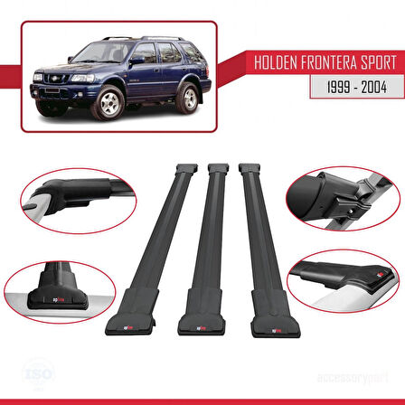 Holden Frontera Sport 2 1999-2004 Arası ile Uyumlu FLY Model Ara Atkı Tavan Barı Siyah 3 Adet