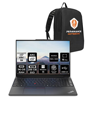 Lenovo ThinkPad E16 G2 Ultra 7 155H 96GB 256GB SSD 16'' WUXGA W11H 21MA002UTX & PER4 ÇANTA